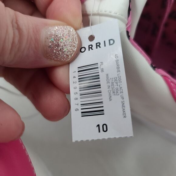 10W Barie Logo Pink White Lace Up Sneaker Lined Barbie Extra Wide Width Torrid - Picture 4 of 11